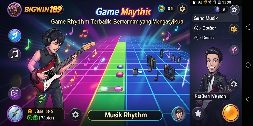 Tampilan antarmuka permainan Musik Rhythm yang menarik dan interaktif.