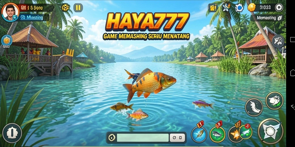 Antarmuka HAYA777 yang menarik dengan elemen memancing yang realistis.