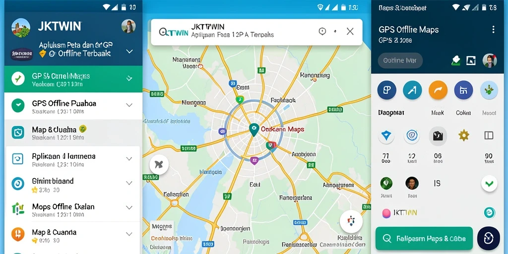 Antarmuka pengguna JKTWIN untuk navigasi GPS offline yang intuitif.
