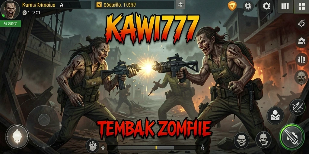 Antarmuka KAWI777 dengan aksi seru melawan zombie.
