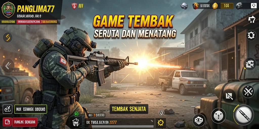 Screenshot antarmuka permainan Tembak Senjata yang menegangkan.