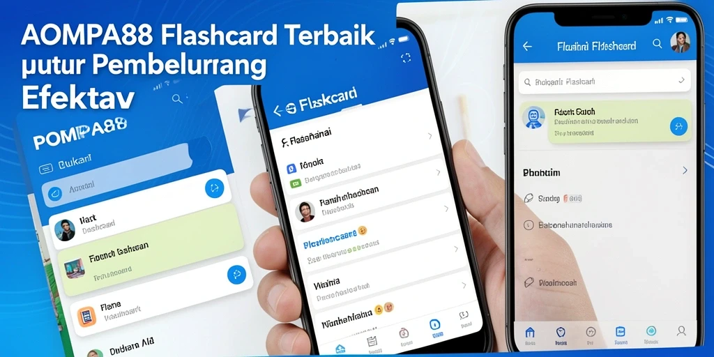 Tampilan antarmuka aplikasi POMPA88 saat menggunakan fitur Flashcard.