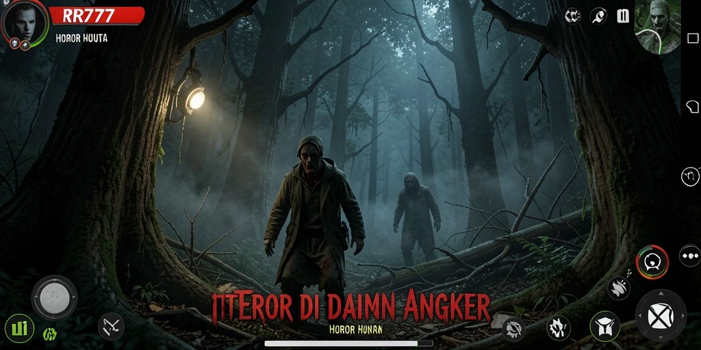 Antarmuka seram dengan nuansa hutan angker.