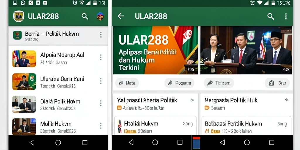 Antarmuka aplikasi ULAR288 yang ramah pengguna untuk berita politik dan hukum.